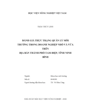Luận văn đánh giá thực trạng quản lý môi trường trong doanh nghiệp nhỏ và vừa trên địa bàn thành phố tam điệp tỉnh ninh bình
