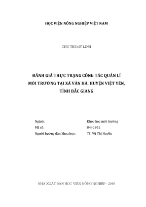 Luận văn đánh giá thực trạng công tác quản lí môi trường tại xã vân hà huyện việt yên tỉnh bắc ninh