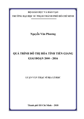 Luận văn quá trình đô thị hóa tỉnh tiền giang giai đoạn 2000 2016