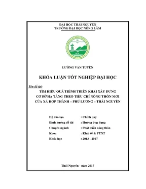 Luận văn tìm hiểu quá trình triển khai xây dựng cơ sở hạ tầng theo tiêu chí nông thôn mới của xã hợp thành phú lương thái nguyên