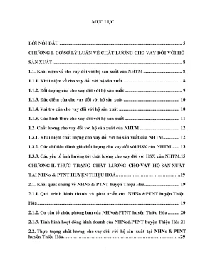 Giải pháp nâng cao chất lượng cho vay đối với hộ sản xuất tại nhno ptnt huyện thiệu hóa