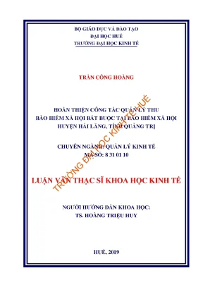 Luận văn hoàn thiện công tác quản lý thu bảo hiểm xã hội bắt buộc tại bảo hiểm xã hội huyện hải lăng tỉnh quảng trị min