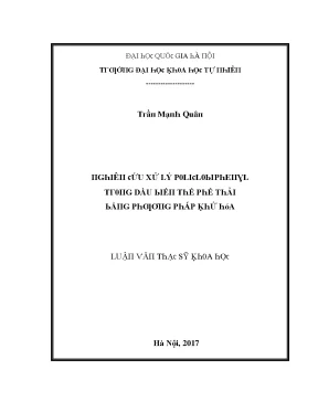 Luận văn thạc sĩ nghiên cứu xử lý polyclobiphenyl trong dầu biến thế phế thải bằng phương pháp khử hóa vnu lvts08w