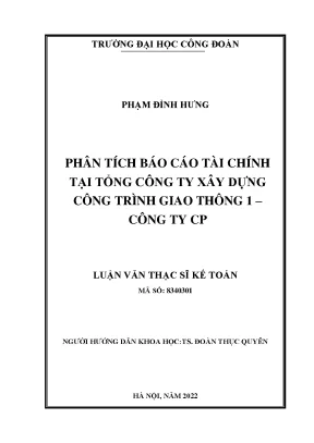 Luận văn phân tích báo cáo tài chính tại tổng công ty xây dựng công trình giao thông 1 công ty cp