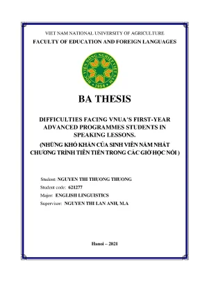 Difficulties facing vnuas first year advanced programmes students in speaking lessons