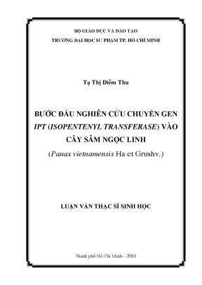 Luận văn bước đầu nghiên cứu chuyển gen ipt isopentenyl transferase vào cây sâm ngọc linh panax vietnamensis ha et grushv