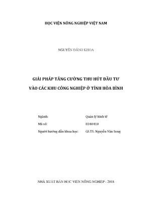 Luận văn giải pháp tăng cường thu hút đầu tư vào các khu công nghiệp tỉnh hòa bình