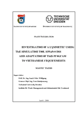 Luận văn thạc sĩ investigation of a lysimenter using the simulation tool siwapro dss and adaptation of this program to vietnamese requirements vnu lvts004