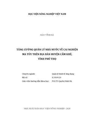 Tăng cường quản lý nhà nước về cai nghiện ma túy trên địa bàn huyện cẩm khê tỉnh phú thọ