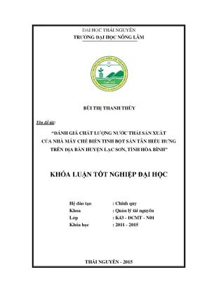 Luận văn đánh giá chất lượng nước thải sản xuất của nhà máy chế biến tinh bột sắn tân hiếu hưng trên địa bàn huyện lạc sơn tỉnh hòa bình