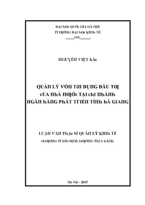 Luận văn quản lý vốn tín dụng đầu tư của nhà nước tại chi nhánh ngân hàng phát triển tỉnh hà giang