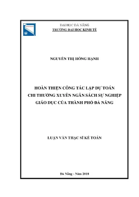 Luận văn hoàn thiện công tác lập dự toán chi thường xuyên ngân sách sự nghiệp giáo dục của thành phố đà nẵng