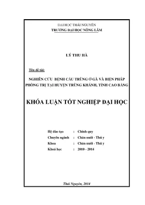 Luận văn nghiên cứu bệnh cầu trùng ở gà và biện pháp phòng trị tại huyện trùng khánh tỉnh cao bằng