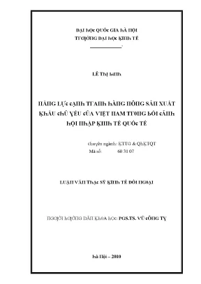 Luận văn năng lực cạnh tranh một số mặt hàng nông sản xuất khẩu chủ yếu của việt nam trong bối cảnh hội nhập kinh tế quốc tế