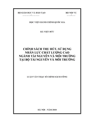 Luận văn chính sách thu hút sử dụng nhân lực chất lượng cao ngành tài nguyên và môi trường tại bộ tài nguyên và môi trường
