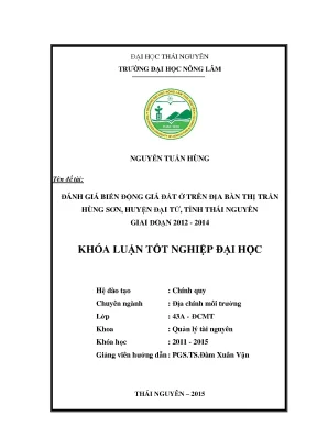 Luận văn đánh giá biến động giá đất ở trên địa bàn thị trấn hùng sơn huyện đại từ tỉnh thái nguyên giai đoạn 2012 2014