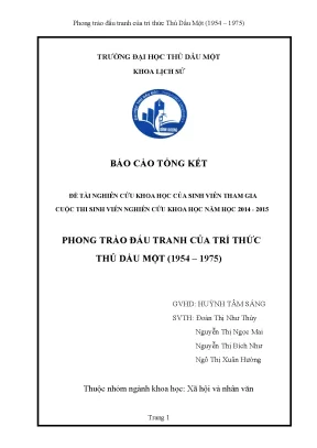 Phong trào đấu tranh của trí thứcthủ dầu một 1954 1975gvhd huỳnh tâm sángsvth đoàn thị như thủy nguyễn thị ngọc mai nguyễn thị bích như ngô thị xuân hườngthuộc nhóm ngành khoa học xã hội và nhân văntrang 1