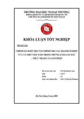 Luận văn chính sách hỗ trợ tài chính cho các doanh nghiệp vừa và nhỏ việt nam trong những năm gần đây thực trạng và giải pháp