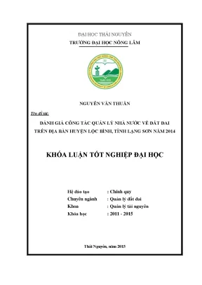 Luận văn đánh giá công tác quản lý nhà nước về đất đai trên địa bàn huyện lộc bình tỉnh lạng sơn năm 2014