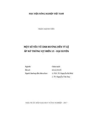 Luận văn một số yếu tố ảnh hưởng đến tỷ lệ ấp nở trứng vịt biển 15 đại xuyên