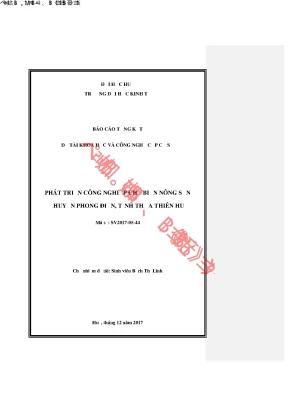 Luận văn phát triển công nghiệp chế biến nông sản ở huyện phong điền tỉnh thừa thiên huế