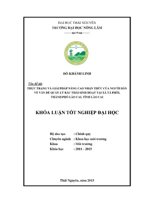 Luận văn thực trạng và giải pháp nâng cao nhận thức của người dân về vấn đề quản lý rác thải sinh hoạt tại xã tả phời thành phố lào cai tỉnh lào cai