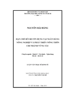 Luận văn ths hạn chế rủi ro tín dụng tại ngân hàng nông nghiệp và phát triển nông thôn chi nhánh vũng tàu