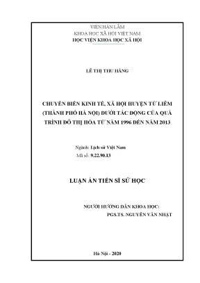 Luận văn chuyển biến kinh tế xã hội huyện từ liêm thành phố hà nội dưới tác động của quá trình đô thị hóa từ năm 1996 đến năm 2013
