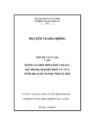 Luận văn năng lực đổi mới sáng tạo của chủ doanh nghiệp nhỏ và vừa trên địa bàn thành phố hà nội