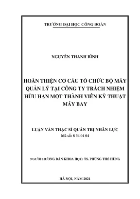 Luận văn hoàn thiện cơ cấu tổ chức bộ máy quản lý tại công ty trách nhiệm hữu hạn một thành viên kỹ thuật máy bay
