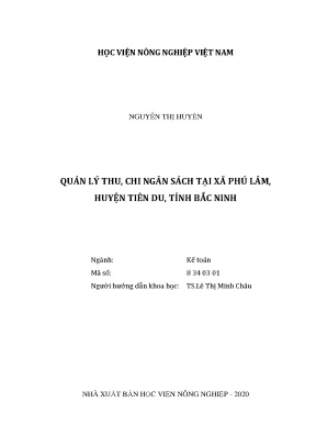 Quản lý thu chi ngân sách tại xã phú lâm huyện tiên du tỉnh bắc ninh