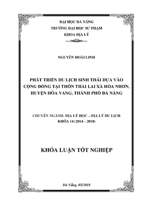 Luận văn phát triển du lịch sinh thái dựa vào cộng đồng tại thôn thái lai xã hòa nhơn huyện hòa vang thành phố đà nẵng