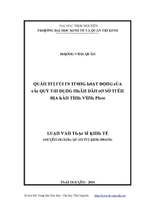 Luận văn quản trị rủi ro trong hoạt động của các quỹ tín dụng nhân dân cơ sở trên địa bàn tĩnh vĩnh phúc