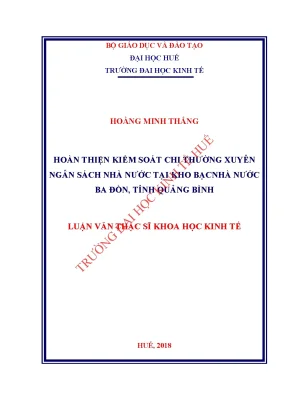 Luận văn hoàn thiện kiểm soát chi thường xuyên ngân sách nhà nước tại kho bạc nhà nước ba đồn tỉnh quảng bình