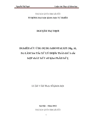 Luận văn thạc sĩ nghiên cứu ứng dụng hiđrotalxit mg al fe làm xúc tác xử lý nước thải chứa các hợp chất hữu cơ khó phân hủy vnu lvts08w