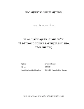 Luận văn tăng cường quản lý nhà nước về đất nông nghiệp tại thị xã phú thọ tỉnh phú thọ