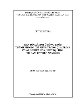 Biến đổi xã hội ở nông thôn thành phố hồ chí minh trong quá trình công nghiệp hóa hiện đại hóa từ năm 1997 đến năm 2010