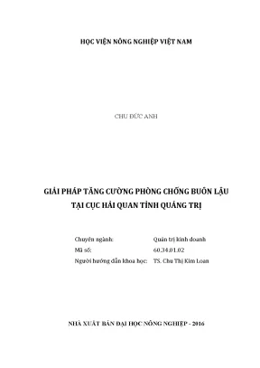 Luận văn giải pháp tăng cường phòng chống buôn lậu tại cục hải quan tỉnh quảng trị