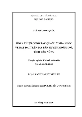 Luận văn hoàn thiện công tác quản lý nhà nước về đất đai trên địa bàn huyện kroong nô tỉnh đăk nông