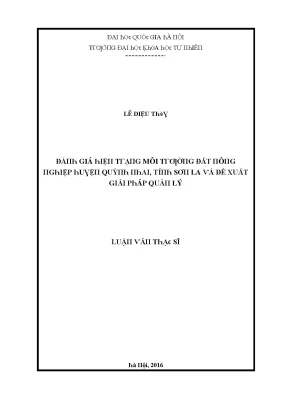 Luận văn thạc sĩ đánh giá hiện trạng môi trường đất nông nghiệp huyện quỳnh nhai tỉnh sơn la và đề xuất giải pháp quản lý vnu lvts004