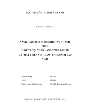Luận văn nâng cao chất lượng dịch vụ thanh toán quốc tế tại ngân hàng tmcp đầu tư và phát triển việt nam chi nhánh bắc ninh