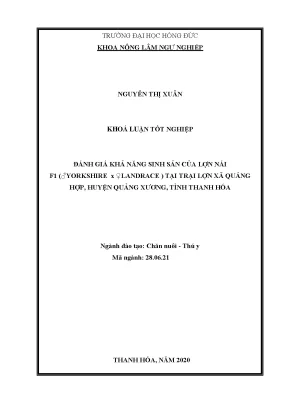 Đánh giá khả năng sinh sản của lợn nái f1 ♂yorkshire x ♀landrace tại trại lợn xã quảng hợp huyện quảng xương tỉnh thanh hóa