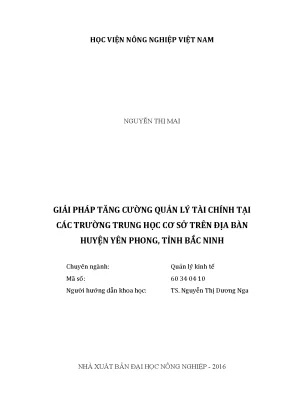 Luận văn giải pháp tăng cường quản lý tài chính tại các trường trung học cơ sở trên địa bàn huyện yên phong tỉnh bắc ninh