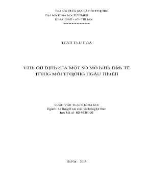 Luận văn thạc sĩ tính ổn định của một số mô hình dịch tễ trong môi trường ngẫu nhiên vnu lvts08w