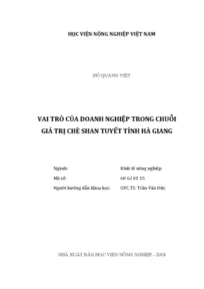 Luận văn vai trò của doanh nghiệp trong chuỗi giá trị chè shan tuyết tỉnh hà giang