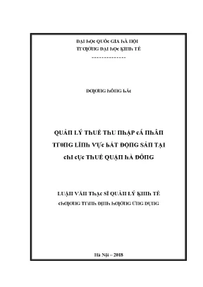 Luận văn quản lý thuế thu nhập cá nhân trong lĩnh vực bất động sản tại chi cục thuế quận hà đông