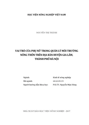 Luận văn vai trò của phụ nữ trong quản lý môi trường nông thôn trên địa bàn huyện gia lâm thành phố hà nội