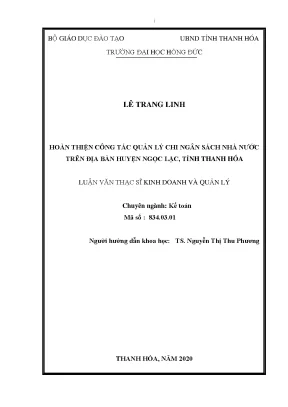 Hoàn thiện công tác quản lý chi ngân sách nhà nước trên địa bàn huyện ngọc lặc tỉnh thanh hóa