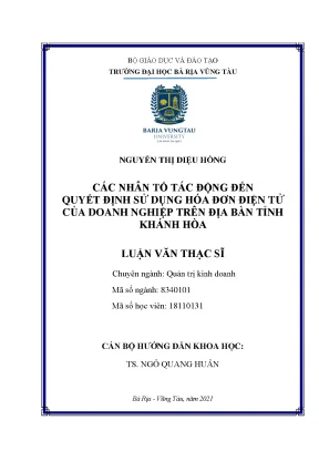 Luận văn các nhân tố tác động đến quyết định sử dụng hoá đơn điện tử của doanh nghiệp trên địa bàn tỉnh khánh hoà