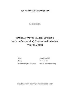 Luận văn nâng cao vai trò của phụ nữ trong phát triển kinh tế hộ ở thành phố thái bình tỉnh thái bình